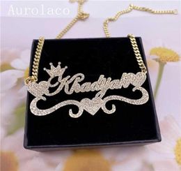 AurolaCo Custom Name Necklace with Diamond Custom Bling Name Necklace Stainless Steel Gold Nameplate Necklace For Women Gift 211112004753