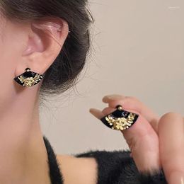 Stud Earrings Chinese Fan Female Niche Design Unique Advanced Sense 2024 Explosive Temperament