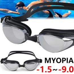 Myopia Swimming Glasses Prescription -1.0~-9.0 Waterproof Anti Fog Swim Eyewear Silicone Diopter Diving Goggles Adults Children 240416