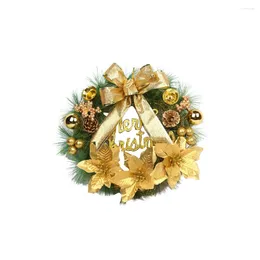 Decorative Flowers Christmas Wreath With Bowknot Balls Pine Cones Poinsettia Merry Sign Hanging Decoration Ornaments Entrance Garland