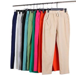 Women's Pants Spring Summer Washed Cotton Linen Casual Women Fashion Pencil Nine Points Womens High Waist Plus Size F606