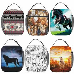 colorful Horse Portable Lunch Box Cooler Bags Insulated Thermal Lunch Tote Bag For Women Men Adults Work Travel Picnic 73vC#