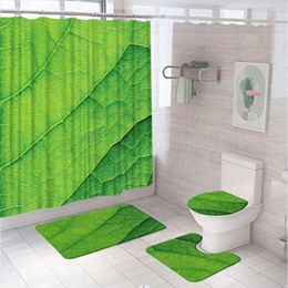 Shower Curtains 3D Green Leaves Curtain Set Plant Garden Botanical Bathroom Non-Slip Soft Bath Mats Carpet Rugs Toilet Seat Cover