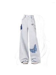 Women's Jeans 2024 Light Blue Butterfly Pants Fashion Baggy Trousers 2000s Vintage Harajuku Y2k Streetwear Oversize Clothes