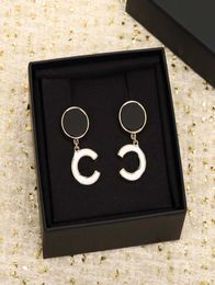 2023 Luxury quality charm Simple drop earring with black and white color enamel color have box stamp PS7437A3380941