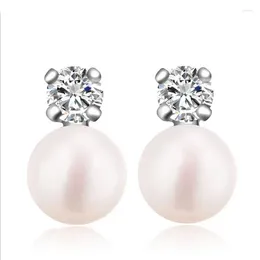 Stud Earrings Double Two Ball Asymmetric Pearl Rhinestone Party Jewellery 925 Sterling Silver Crystal