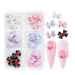 Nail Art Decorations 6 Grids Kawaii Makaron Bow Charms Love Heart Tie Parts Decoration Accessories DIY Stylist Supplies