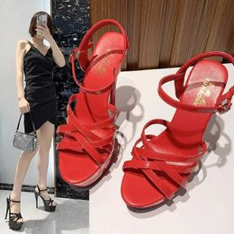 Sandals Anti slip platform womens sandals ultra-high heels thin high heels European and American runway models summer 5cm J0416