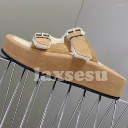 Slippers Women Spring Autumn 2024 Unique Metal Buckle Design Mixed Colors Round Head Fashion Versatile Female Shoes