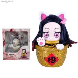 Action Toy Figures 11CM Anime Demon Slayer Kamado Nezuko Figure Lucky Cat Dressing Up Cage Inside Cute Model Toy Gift Collection Action Figure Y240415