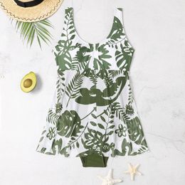 Girls One Piece Swimsuit Retro Print Kids Swim Suit 712 Years Childrens Swimwear Teenage Bathing Suits Beachwear Teens 240416