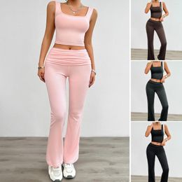 Women's Two Piece Pants YEAE Solid Colour Slim Stretch Vest Set Casual Exercise Yoga Wear Camisole Top And Straight Kardashian Y2K