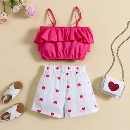 Clothing Sets Cute Kids Baby Girls Two-Piece Summer Sleeveless Layered Ruffles Sling Vest Tops Heart Print Shorts Holiday Girl Outfits