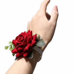 fabric Roses Wrist Corsage Wedding Bracelet for Bridesmaid Brides Hand Fr Fake Roses Wedding Bracelet for Guests Accories E5xq#