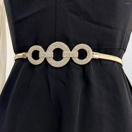 Belts Fashion Elastic Gold Chain Belt Rhineston Designer For Women High Quality Stretch Waistband Dress Metal Riem