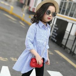 Girl Dresses Kids Girls Shirts Children Cotton Striped Shirt Dress Autumn Spring Long Sleeve Blue Blouses Clothes