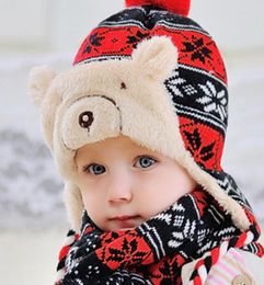 Baby Winter Hat Set with Scarf Neck Warmer for Kids Boys Girls Style ChildrenLamb Bear Hat Thick Christmas Beanies Cap7231487