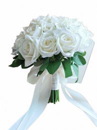 wedding Bouquets White Bridal Bouquet Silk Frs Artificial Roses Boutniere Marriage Bridesmaid Corsage Wedding Accories 27hN#