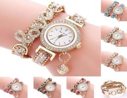 Wristwatches Fashion Women Multilayer Bracelet Quartz Watch Alloy Crystal Love Letter Band Wristwatch Jewellery Gifts LXH1309990