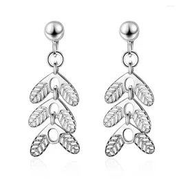 Stud Earrings Silver Plated Leaf Bridal Wedding Jewellery Accessories Pendant Korean Fashion Long Girl Gift