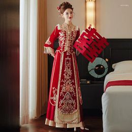 Ethnic Clothing 2024 Heavy Industry Chinese Traditional Wedding Groom Toast Dress Female Coat Thin Show Kimono Bride Xiuhe Skirt Tang Suit