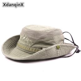 XdanqinX Mens Hat Summer Mesh Breathable Retro 100% Cotton Bucket Hat gorras Panama Caps For Men Fishing Hats Dads Beach Hat 240401