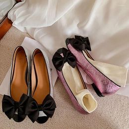 Casual Shoes Elegant Silver Leather Women Flats Shallow Slip On Spring Single Espadrilles Bowknot Decor Pink Ballets Chaussure Femmes