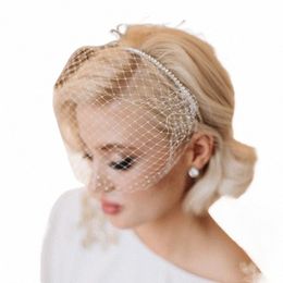 jm21 White Wedding Headband Veil Black Face Veil for Bride Charming Headwear Accories Elegant Rhineste Birdcage Veil V9eI#