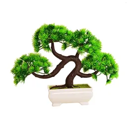 Decorative Flowers Artificial Bonsai Tree Desk Display Fake Plant Potted Faux For Bedroom Table Living Room Indoor Bookshelf
