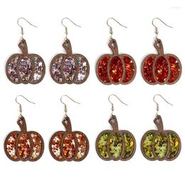 Dangle Earrings GLITTER Pumpkin Acrylic Splicing Wood Epoxy Drop Earring Women Girls Party Jewellery Gifts Wholesale