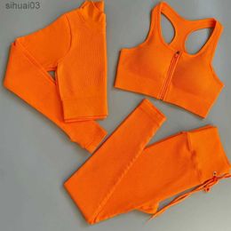 Women's Tracksuits Seamless Yoga Set Women Zipper Long Sleeve Sport Suit Drawstring Althetic Set Gym Leggings Workout Clothes Fitness SportswearL2403