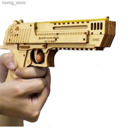 3D Puzzles DIY Wooden Gun Shapes Puzzles Model Kit Children Mechanical Construction Desert Eagle Block To Build Elastic Rubber Bands Y240415