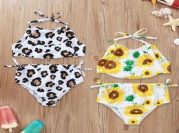 Toddler Girl Swimsuit Sunflower Girls Tops Short Pants 2pcs Set Leopard Suspender Children Swimwear Summer Baby Swim Clothes 2 Des3060289