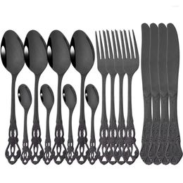 Dinnerware Sets Drmfiy Western Vintage Black Set Mirror Stainless Steel Flatware 16pcs Knife Fork Spoon Cutlery Royal Tableware