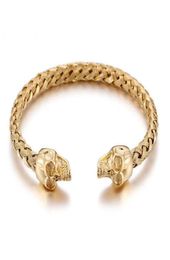 Punk Rock Skull Skeleton Mens Bracelets Bangles Gold Colour Stainless Steel Cuff Wristband Brazaletes Men Jewelry1095218