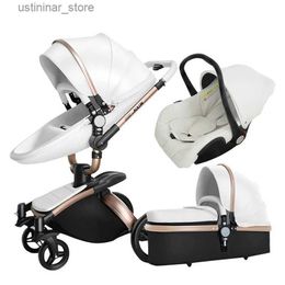 Strollers# New baby stroller 3 in1 PU leather baby carriageNewborn Two-way Foldable stroller Baby Pram kinderwagenbaby pushchair L416