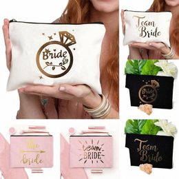 2023 Team Bride Print Three Colors Canvas Cosmetic Cases Mini Pouch Travel Toiletry Bag Holsters for Women Wallet Pencil Cases H0hE#