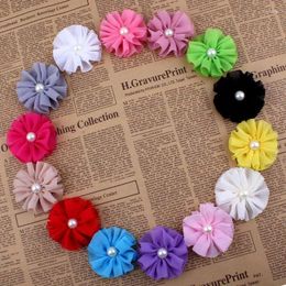 Decorative Flowers (5pcs/lot) 6.5CM 14Colors Born Chiffon Flower Accessory For Christmas Decoration Chic Pearl Centre Baby Girl Hair