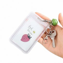 cute Carto Card Cover Fi Card Bag Bank Credit Card Holder Plastic Student ID Bus Pass Holder with Keyring Chain y0pk#