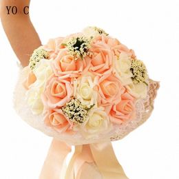 yo CHO Bridal Wedding Bouquet Bridesmaid Artificial PE Rose Fr Fake Pearl Pink Bouquet Wedding Supplies Festival Decoratis 557K#