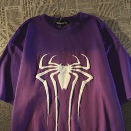 American Retro Spider Print T shirt Womens Loose Street men Dopamine Tops summer vintage gothic y2k clothes 240408