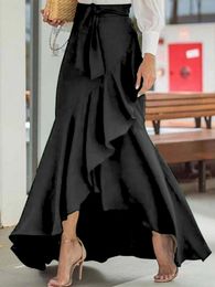 Women Fashion Irregular Fishtail Skirts Elegant High Waist Luxury Party Skirt Female Ruffles Belted Long 240416