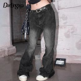 Women's Jeans Harajuku Y2K Chic Stitched Flared Trousers Women Grunge Gothic Low Waisted Denim Pants Distressed Street Style