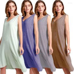 Women's Sleepwear Women Summer Sleeveless Sleepshirt Sexy V-Neck Loose Wide Strap For Tank Dress Solid Nightgow