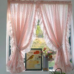 Curtain Princess Style Room Divider Light Pink Tulle Embroidery Lace Flower Patter Flouncing Sheer For Living Wedding Decor