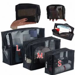 3size Mesh Transparent Cosmetic Bags Small Large Black Makeup Bag Portable Travel Toiletry Organiser Lipstick Storage Pouch r2w5#