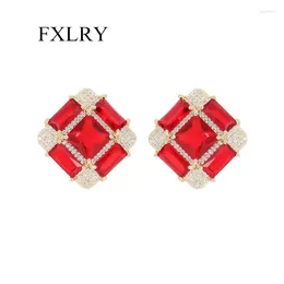 Stud Earrings FXLRY Fashion Elegance Micro Pave Cubic Zircons Geometric Square For Women Dinner Dress Bridal Jewelry Accessory