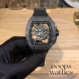 Designer Luxury Mens Mechanics Watch Wristwatch Wristwatches Carbon Fibre Three Needle Series Rubber Belt N0fn Hollow Technology Original i