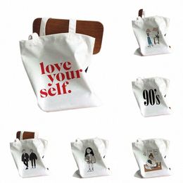 ladies Handbags Girl Power Quotes Canvas Tote Bag Shop Travel Women Eco Reusable Shoulder Shopper Bags High Capacity C1LP#