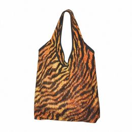 recycling Bengal Tiger Fur Wildlife Print Pattern Shop Bag Tote Portable Animal Skin Leopard Grocery Shopper s s27M#
